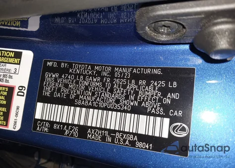 2023 Lexus Es Es 300H F Sport Handling from USA, damaged, VIN 58ABA1C10PU035340